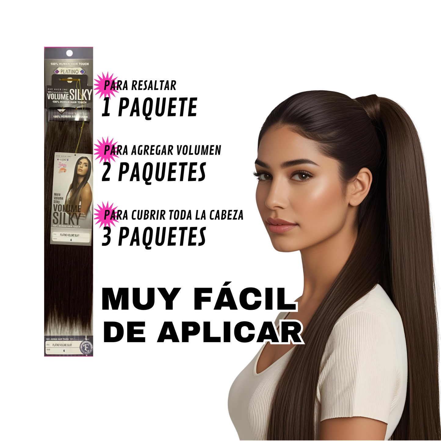 Platino Volume Silky - Ponytail Cabello Liso 22" / Tono 4