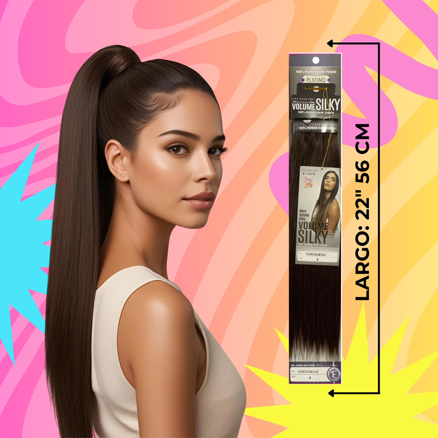 Platino Volume Silky - Ponytail Cabello Liso 22" / Tono 4