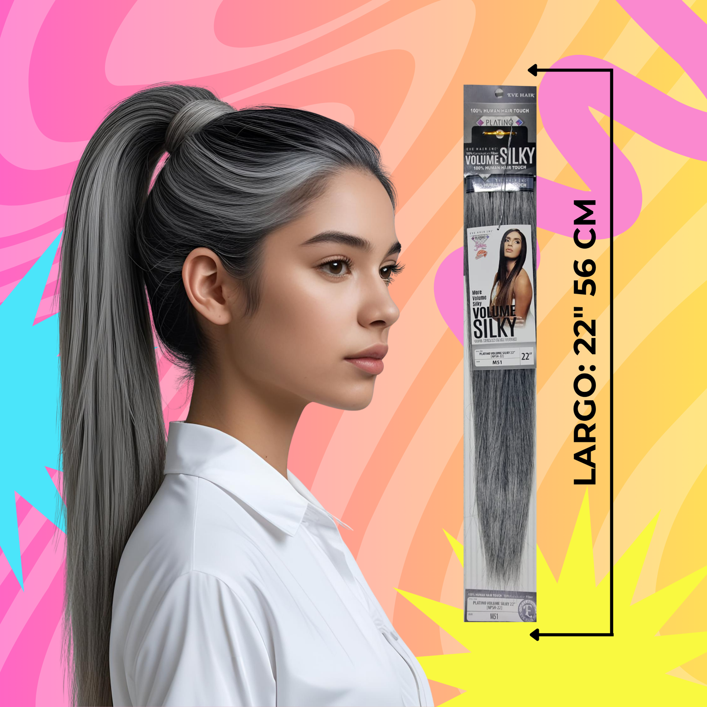 Platino Volume Silky - Ponytail Cabello Liso 22" / Tono M51