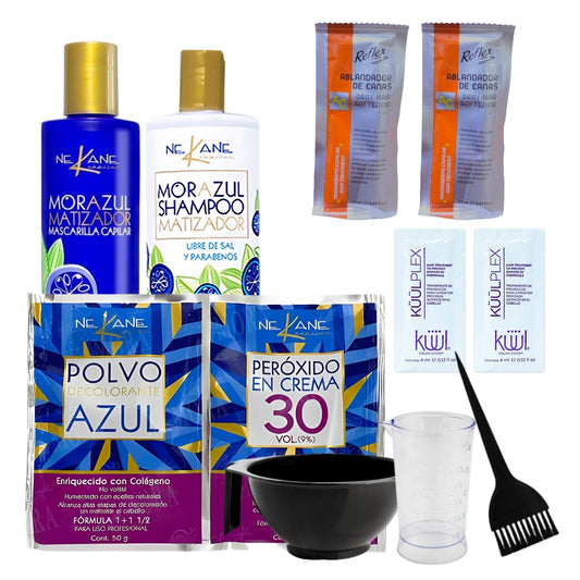 Kit Decoloración Canas Pro Nekane + 2 KuulPlex y 2 Ablandador de canas+ Matizantes Shampoo y Mascarilla