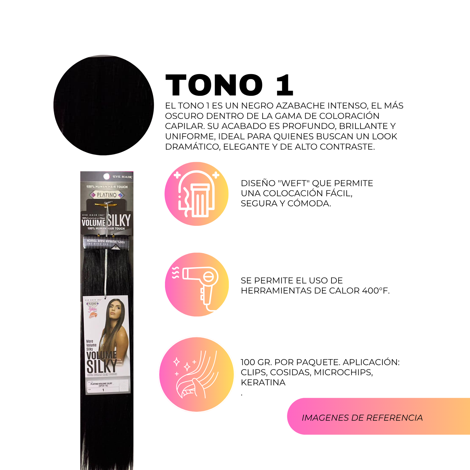 Platino Volume Silky - Ponytail Cabello Liso 22" / Tono 1